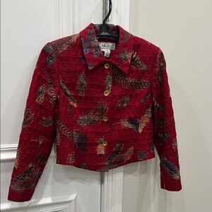 Carlisle Quilted Silk Blend Red Feather Pattern Women's Jacket Size 10